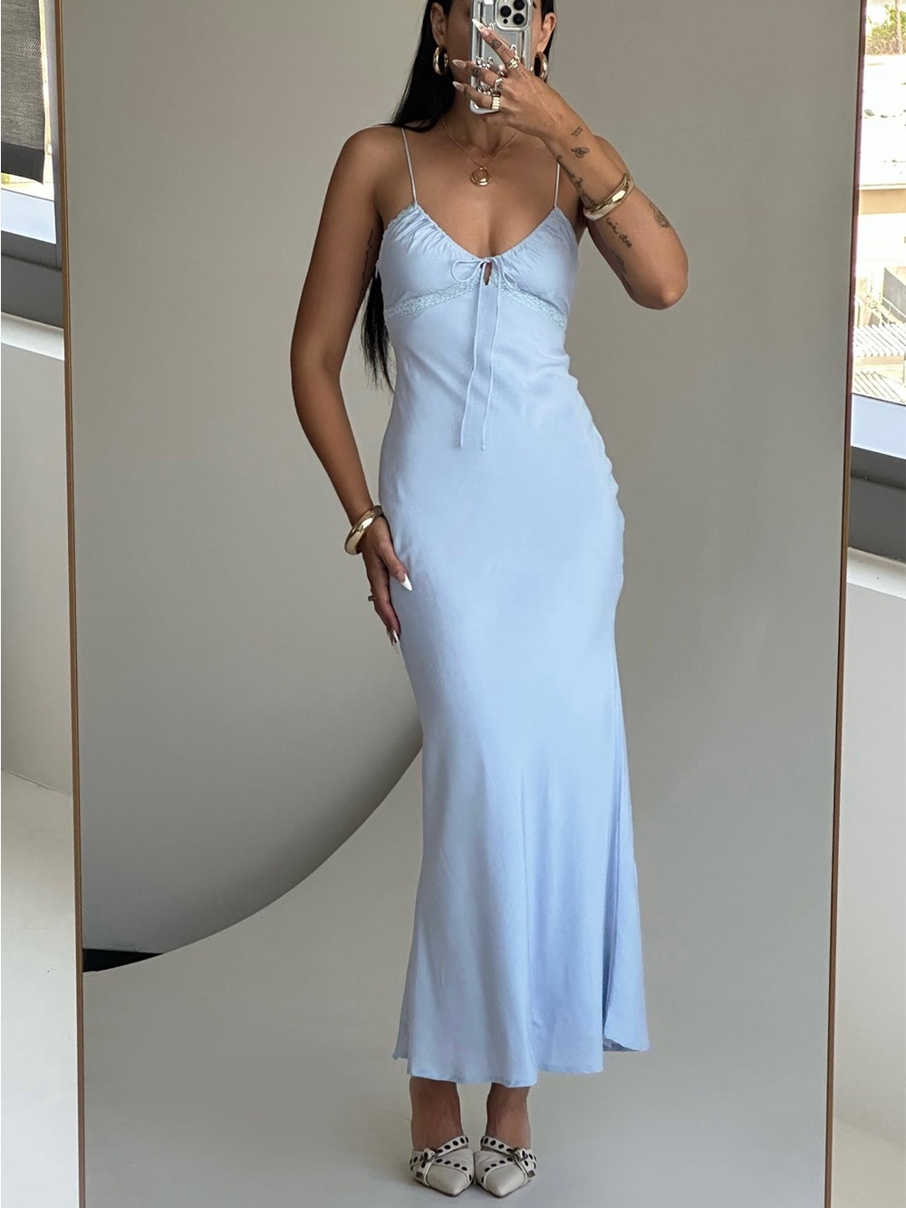 Princess Polly Pale Blue Slip Maxi Dress with Spaghetti Straps